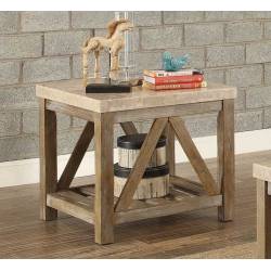 Ridley End Table with Marble Top - Weathered Wood Finish